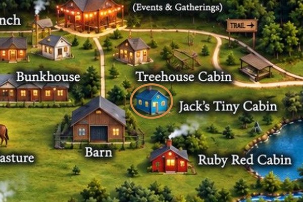 Ruby Ranch map with The Teal Barn — Farm Stay with Hot Tub & Pond Views circled