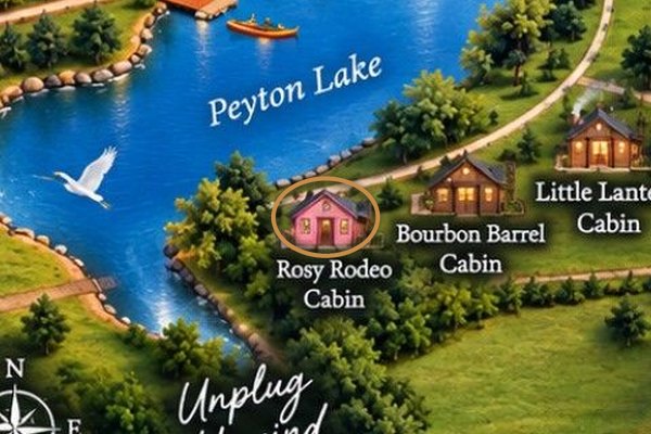 Ruby Ranch map with Rosey Rodeo — Tiny Cabin with Hot Tub & Lake Views circled
